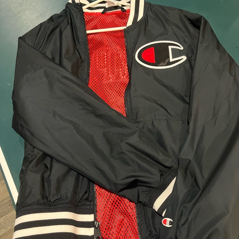 Champion Black Jacket with Red Mesh Lining